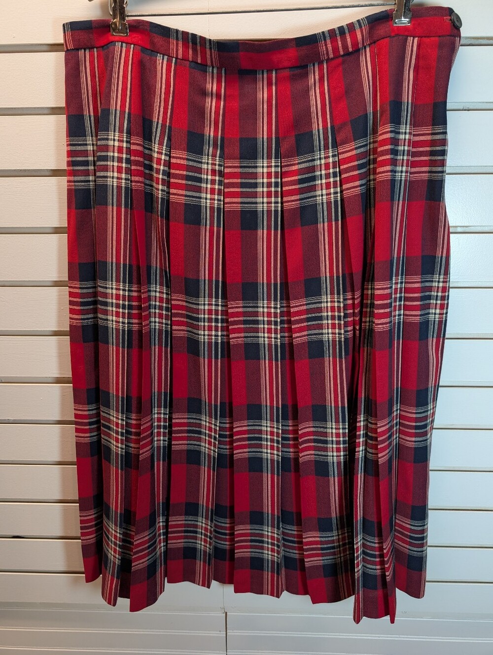 Vintage Pendleton Red/Blue Wool Plaid Tartan Pleated Midi Skirt Size 22 EUC